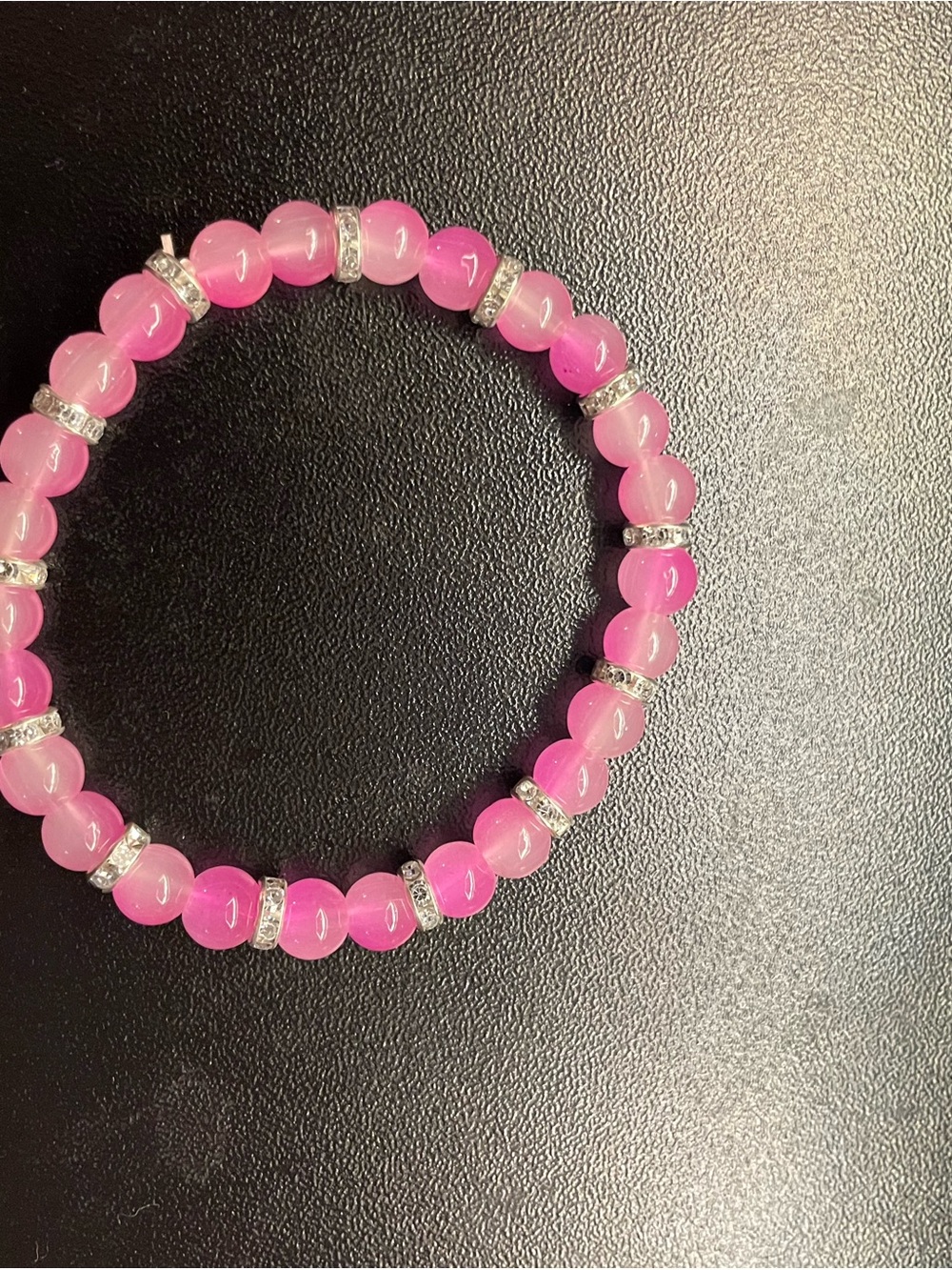 Pink Beaded Stretch Bracelet with Rhinestone Spacers